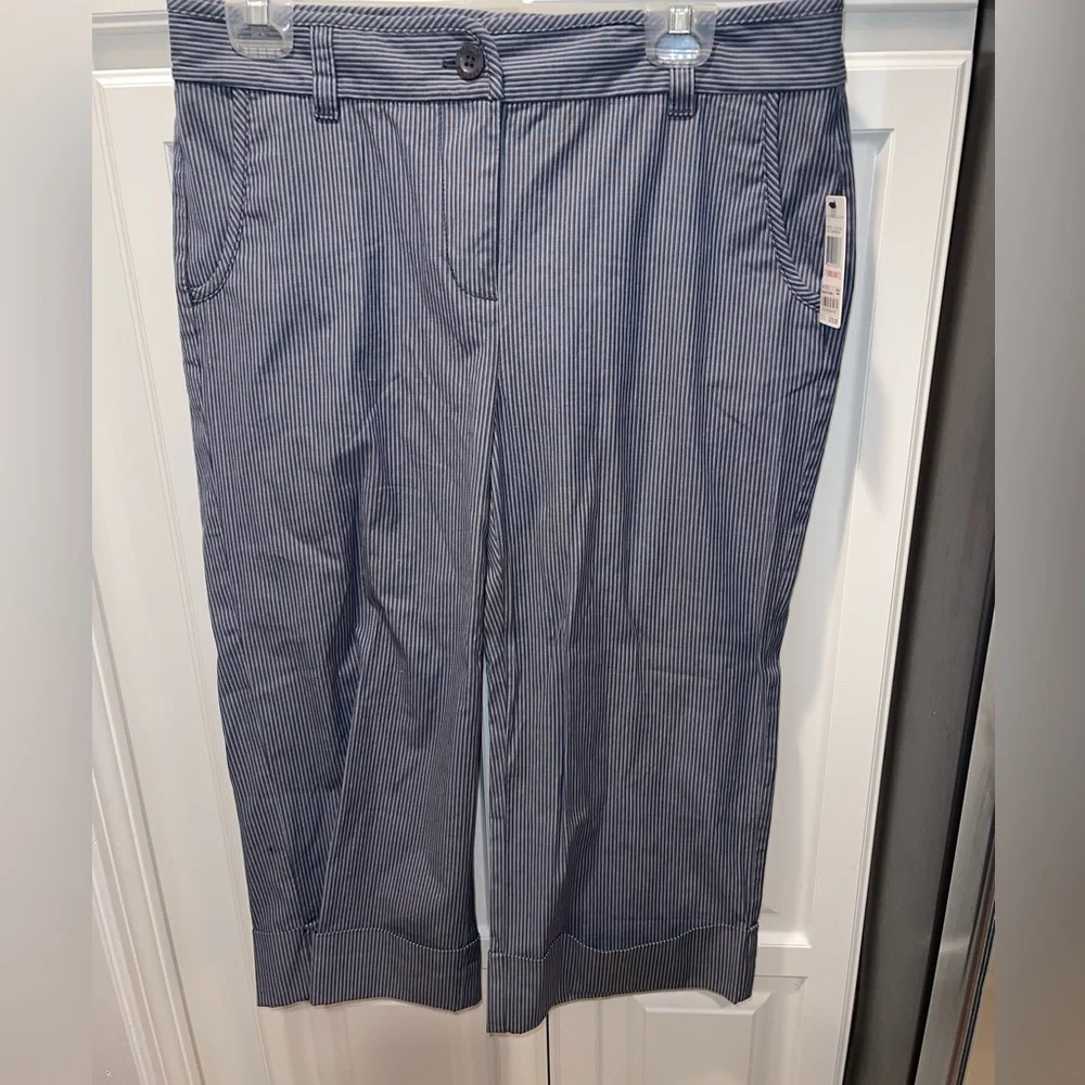Nautica Womens Capri Pants‎ Gray Blue Stripes Size 10 Stretch NWT